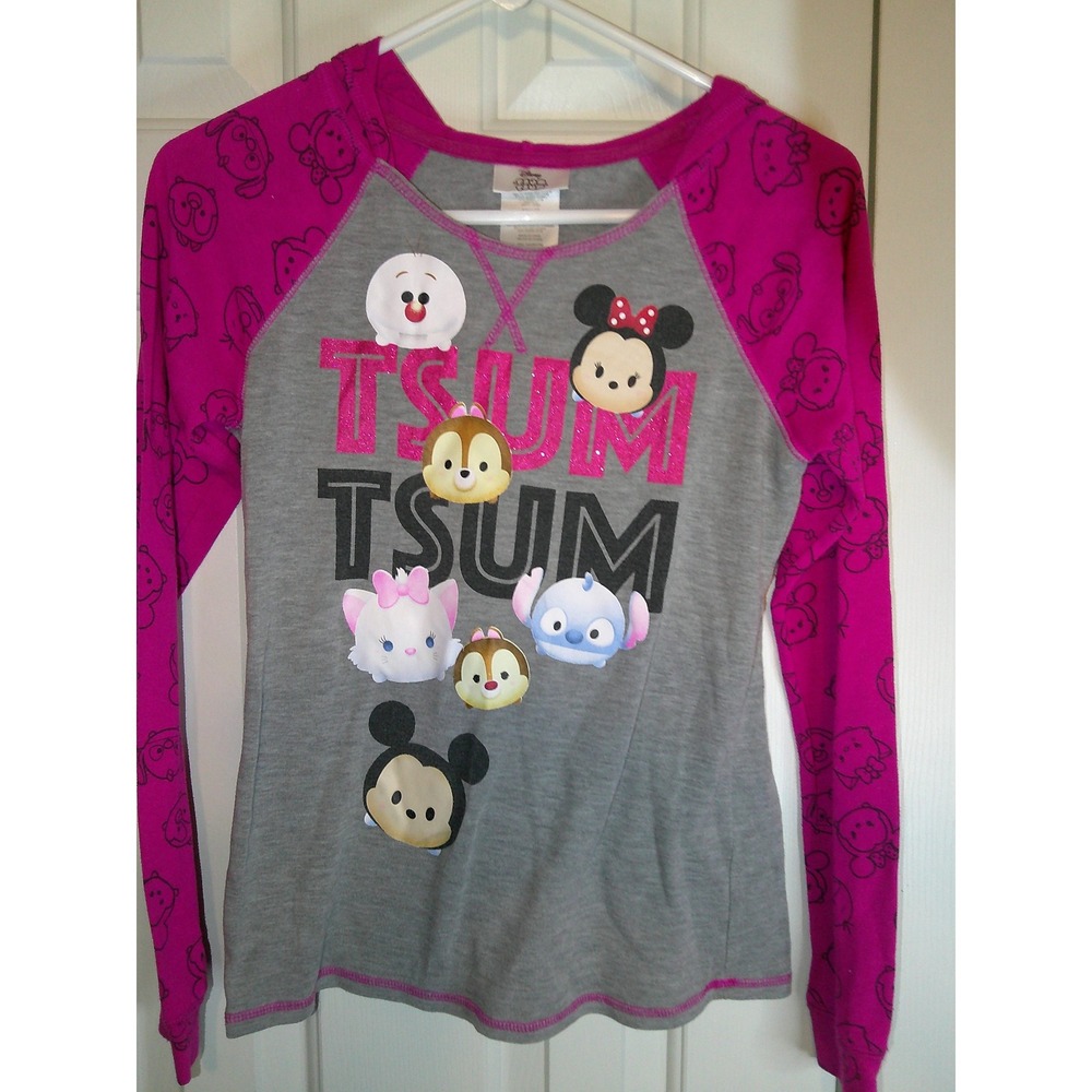 Disney Tsum Tsum Raglan Shirt Long Sleeve Gray Pink Girls Size‎ XLarge